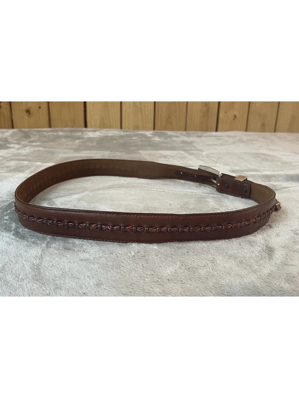 Brighton Brown Leather Belt Woven Fabric Center Men’s Size 36